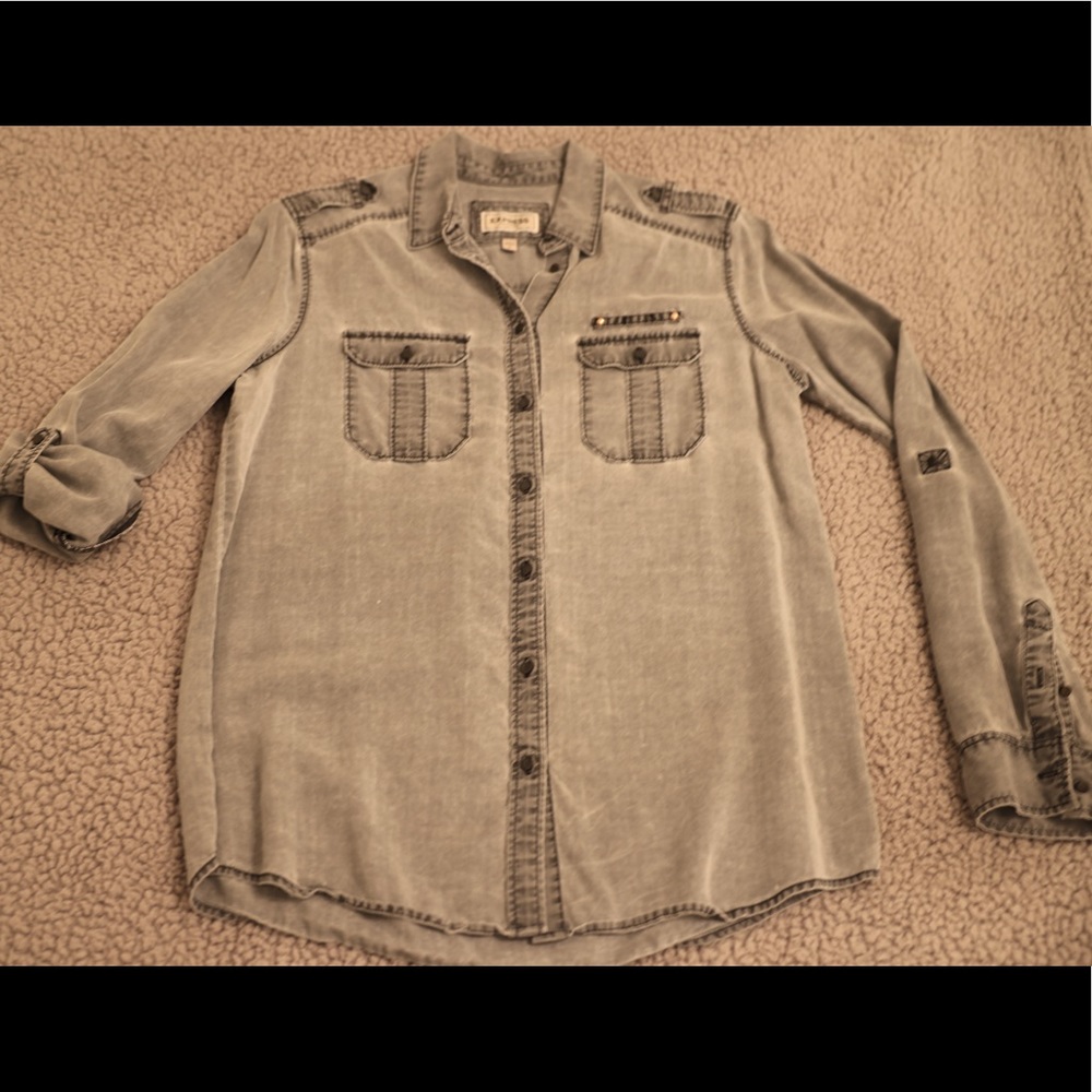Express Washed Light Gray Button-Down Shirt